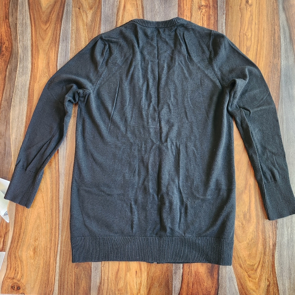 Stylish Banana Republic Long Zip Up Sweater Black Pockets w/ Leather Look Medium - Picture 9 of 9